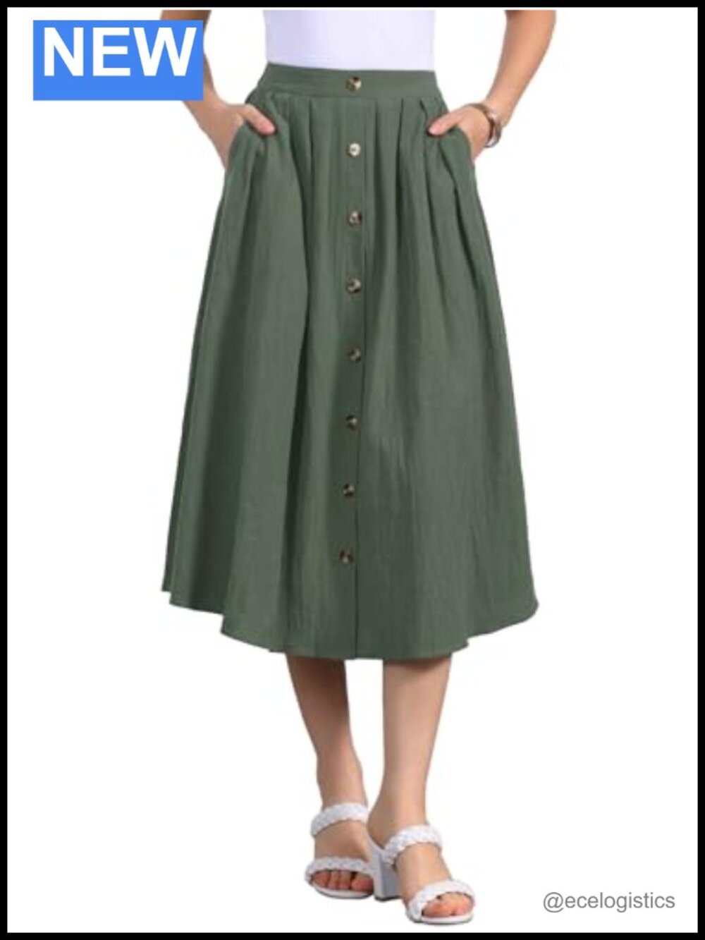 Allegra K Cotton Maxi Skirt Women High Waist Pleated A-Line Casual